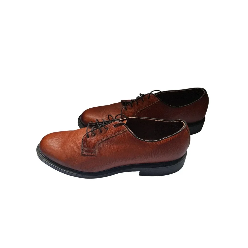 Mens Pebble Grain Leather Plain Toe Derby Dress Shoes Brown Made in USA 12